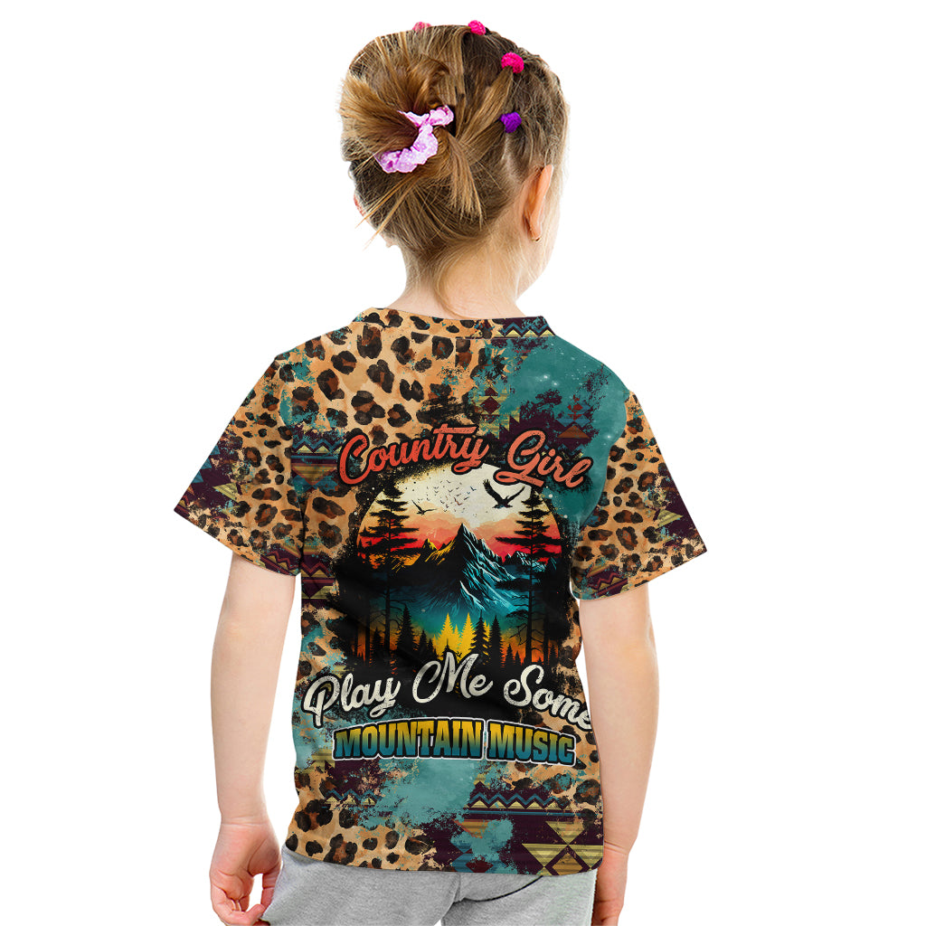 Country Girl Kid T Shirt Play Me Some Mountain Music with Leoppard Pattern TS07 - Wonder Print Shop