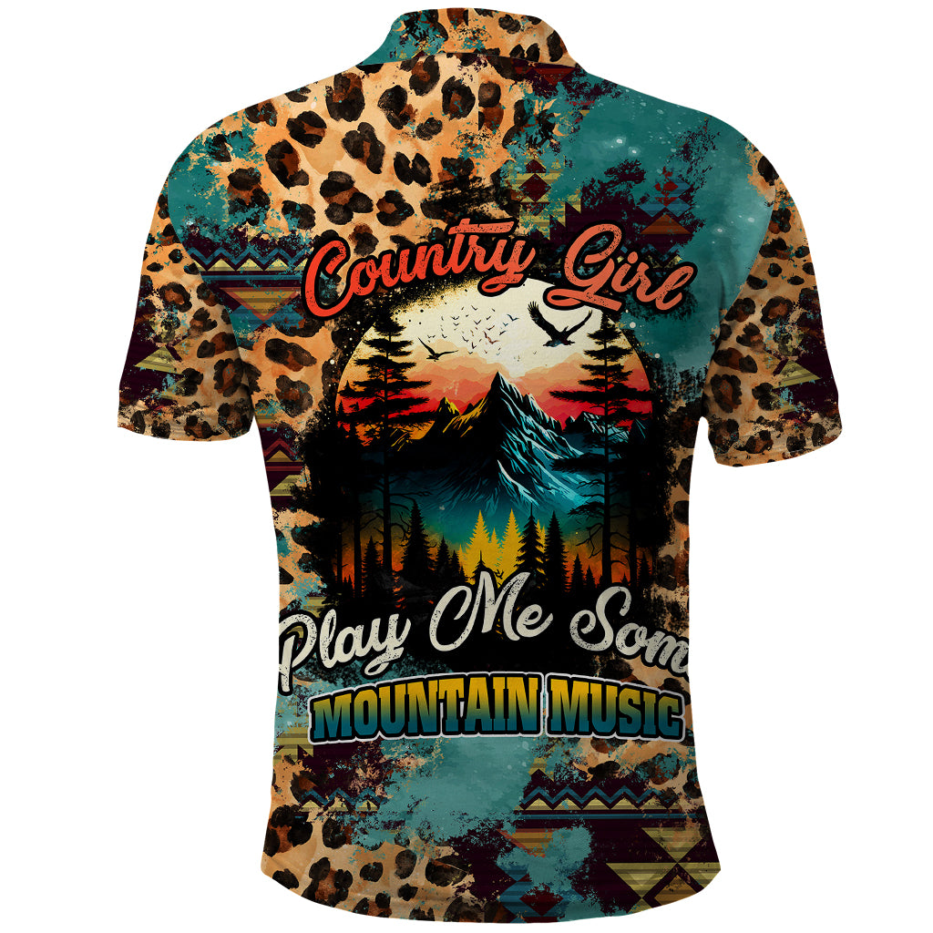 Country Girl Polo Shirt Play Me Some Mountain Music with Leoppard Pattern TS07 - Wonder Print Shop