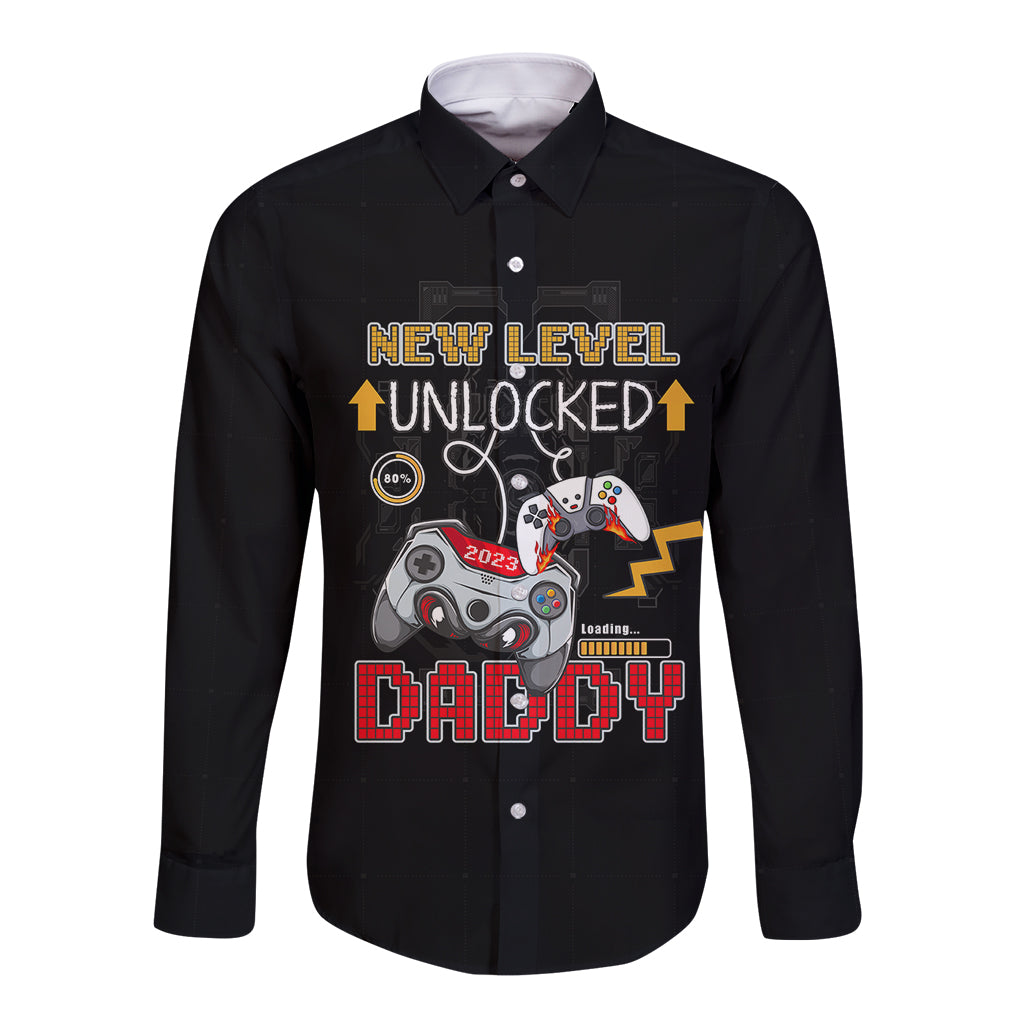 Father's Day Long Sleeve Button Shirt Gamer Dad Level Up TS07 - Wonder Print Shop