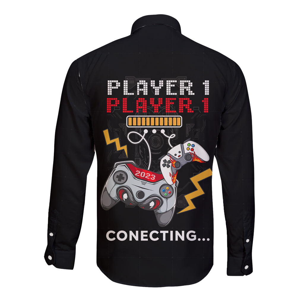 Father's Day Long Sleeve Button Shirt Gamer Dad Level Up TS07 - Wonder Print Shop