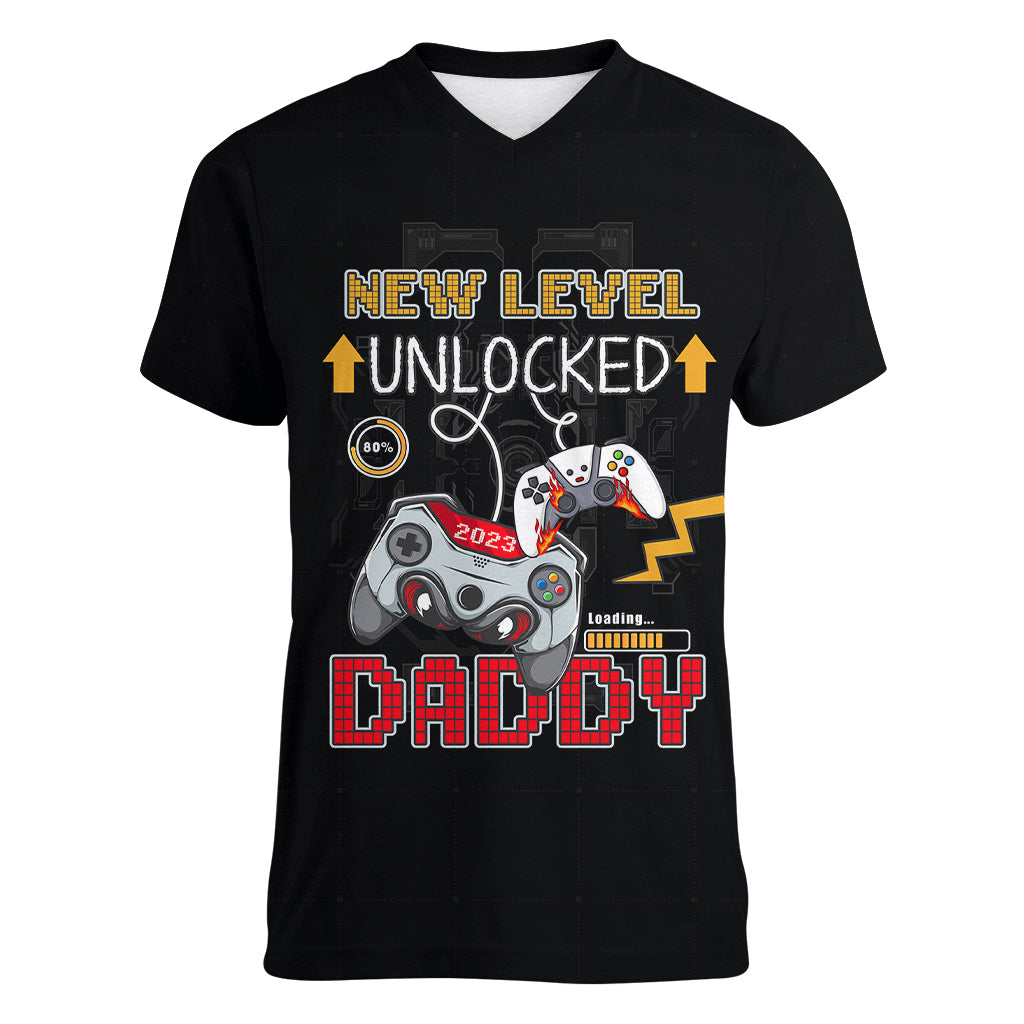 Father's Day Women V Neck T Shirt Gamer Dad Level Up TS07 - Wonder Print Shop