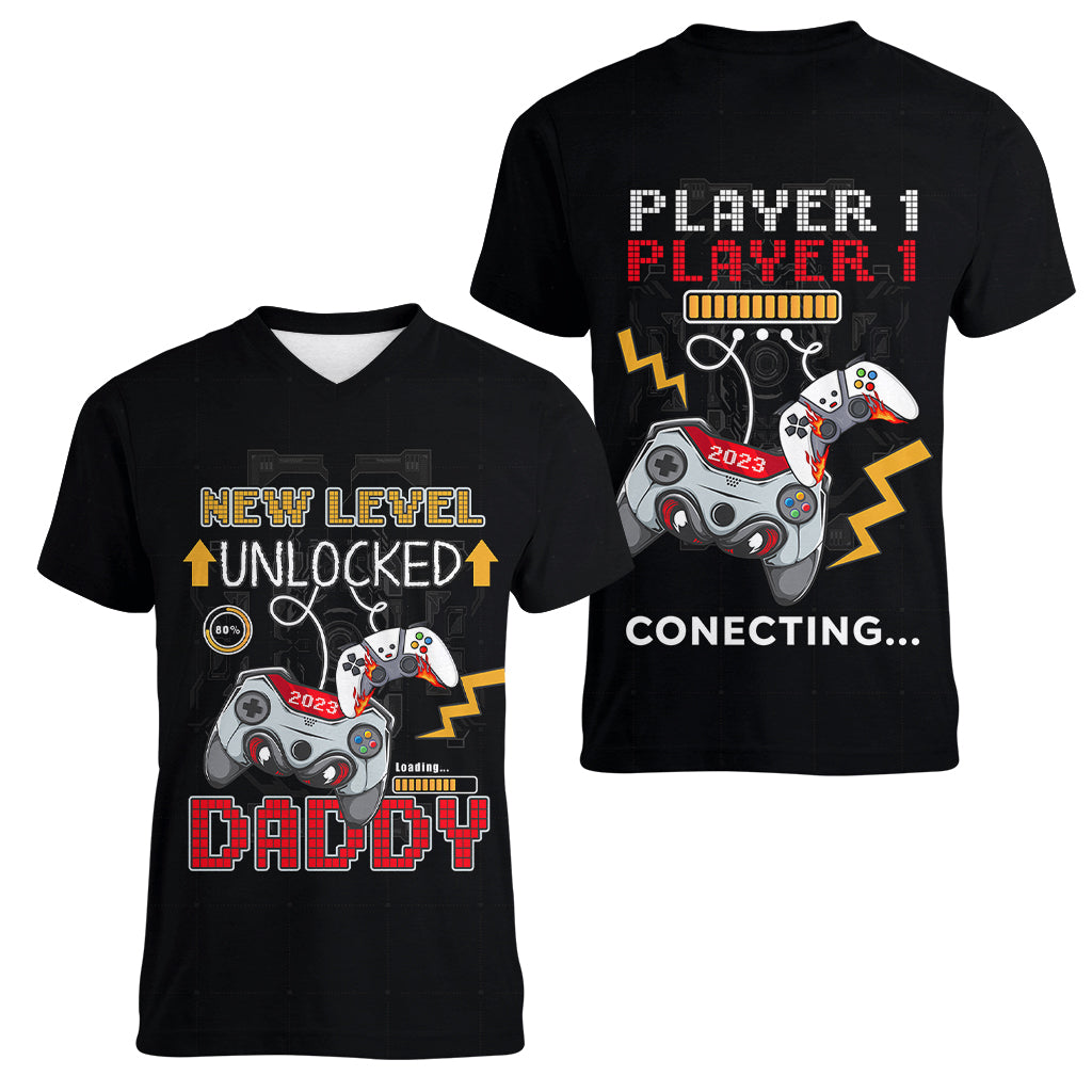 Father's Day Women V Neck T Shirt Gamer Dad Level Up TS07 - Wonder Print Shop
