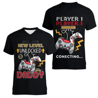 Father's Day Women V Neck T Shirt Gamer Dad Level Up TS07 - Wonder Print Shop