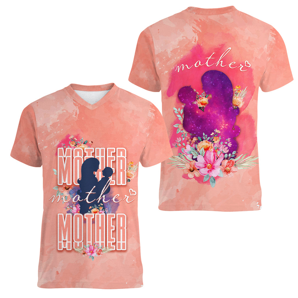 Mommy Women V Neck T Shirt Floral Pastel Style for Mother Day TS07 - Wonder Print Shop