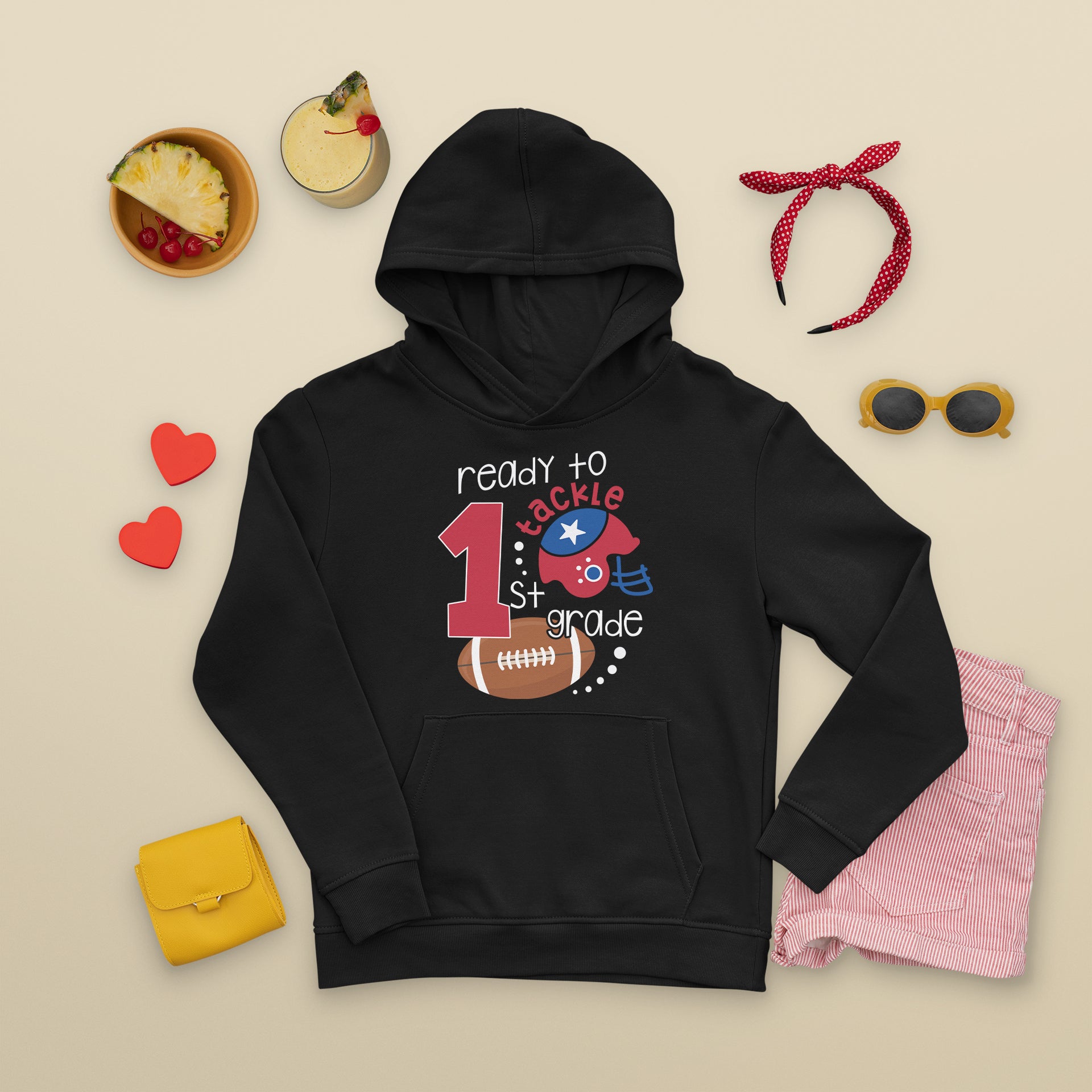 Back To School Hoodie Ready To Tackle First Grade Tee, Football For Kids, First Day Of School T- Shirt, Back to School TS08 - Wonder Print Shop