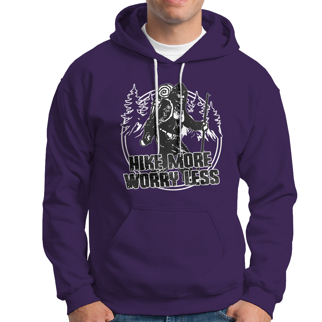 Hiking Hoodie Hike More Worry Less Tee, Reto Bigfoot Hiking Lover Shirt, Funny Hiking Casual Tee, Road Trip TS08 - Wonder Print Shop