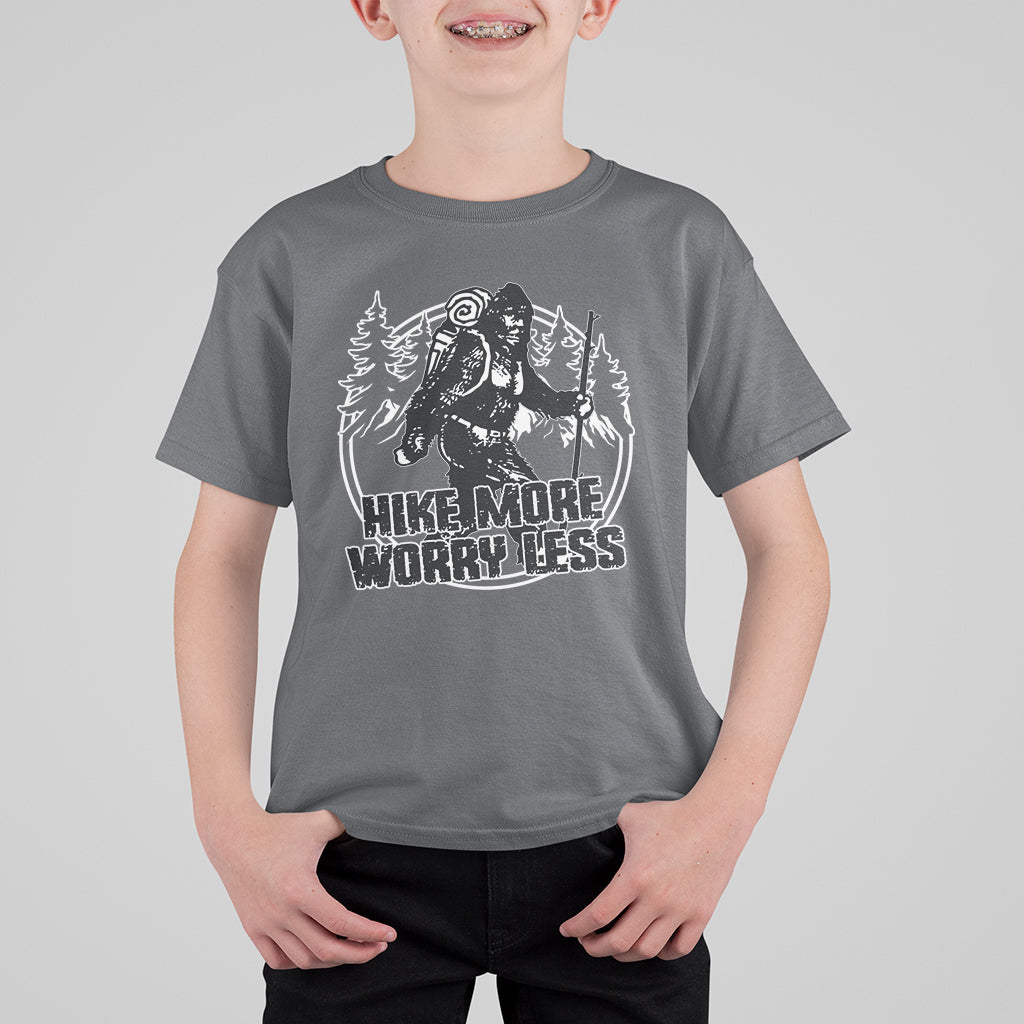 Hiking T Shirt For Kid Hike More Worry Less Tee, Reto Bigfoot Hiking Lover Shirt, Funny Hiking Casual Tee, Road Trip TS08 - Wonder Print Shop