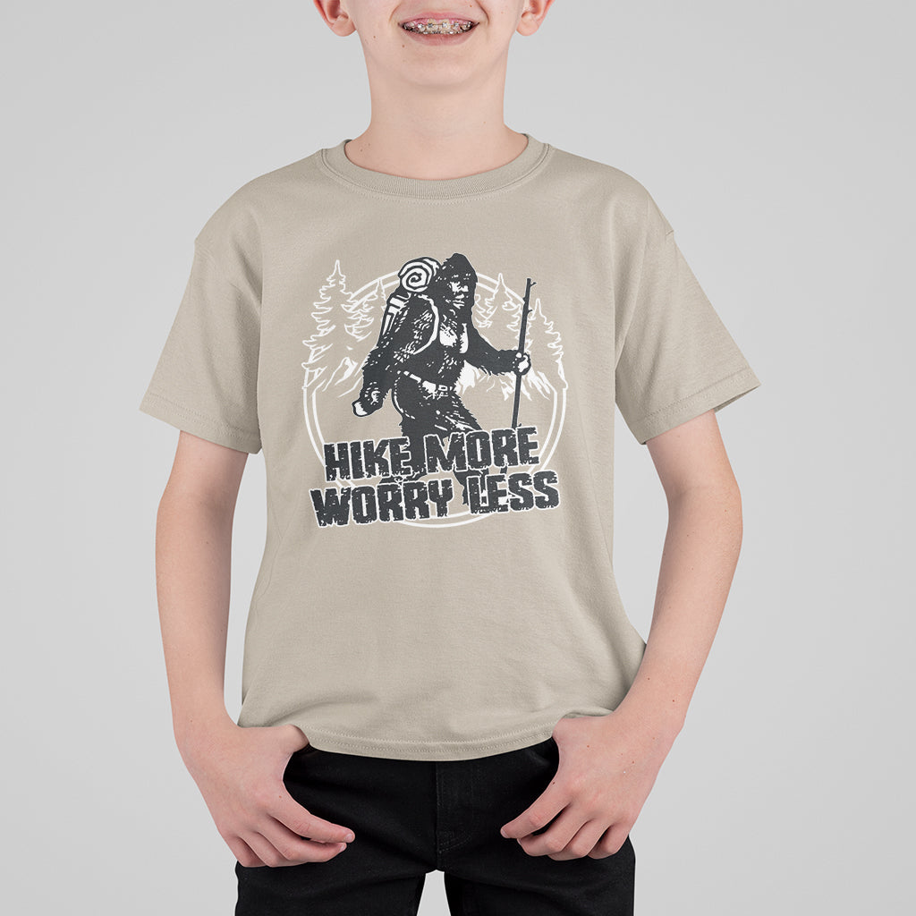 Hiking T Shirt For Kid Hike More Worry Less Tee, Reto Bigfoot Hiking Lover Shirt, Funny Hiking Casual Tee, Road Trip TS08 - Wonder Print Shop