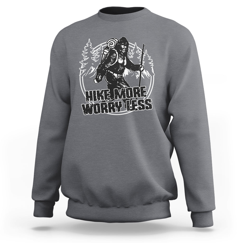 Hiking Sweatshirt Hike More Worry Less Tee, Reto Bigfoot Hiking Lover Shirt, Funny Hiking Casual Tee, Road Trip TS08 - Wonder Print Shop