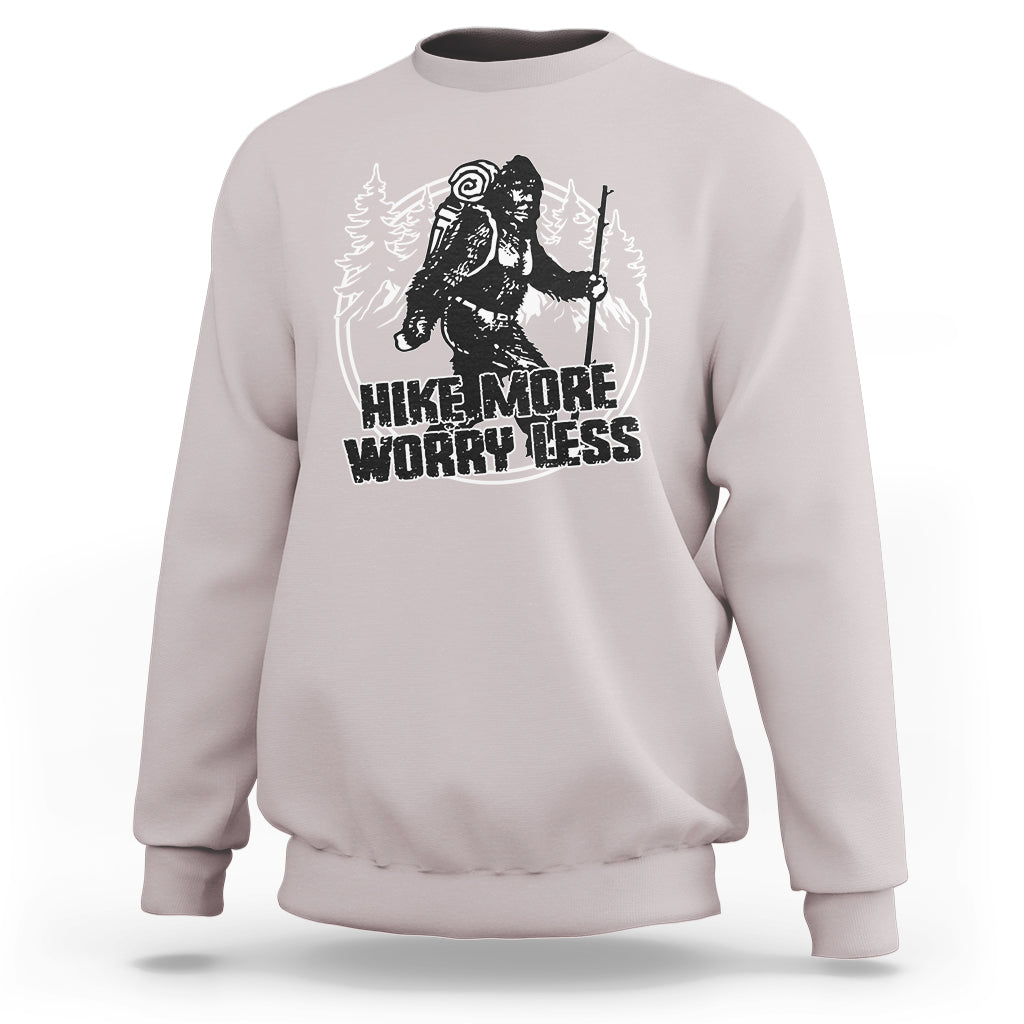 Hiking Sweatshirt Hike More Worry Less Tee, Reto Bigfoot Hiking Lover Shirt, Funny Hiking Casual Tee, Road Trip TS08 - Wonder Print Shop