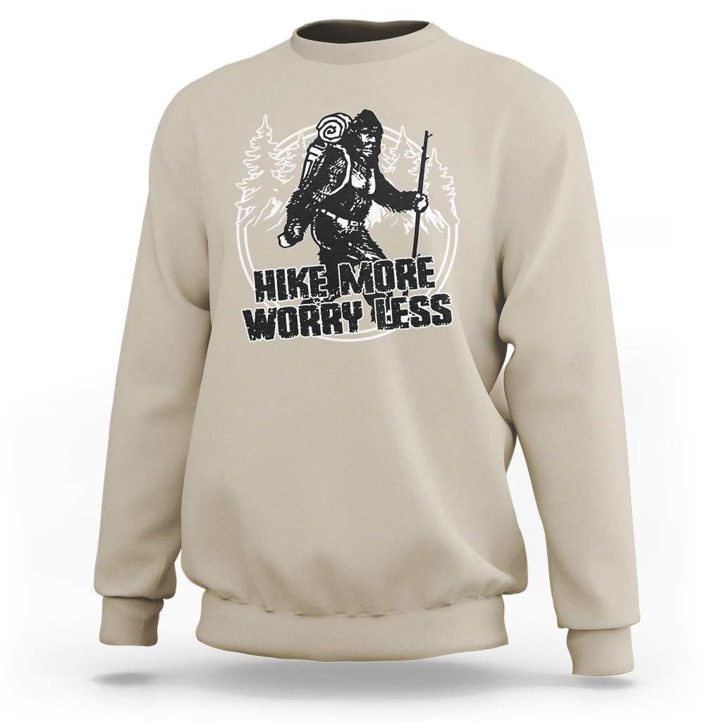 Hiking Sweatshirt Hike More Worry Less Tee, Reto Bigfoot Hiking Lover Shirt, Funny Hiking Casual Tee, Road Trip TS08 - Wonder Print Shop