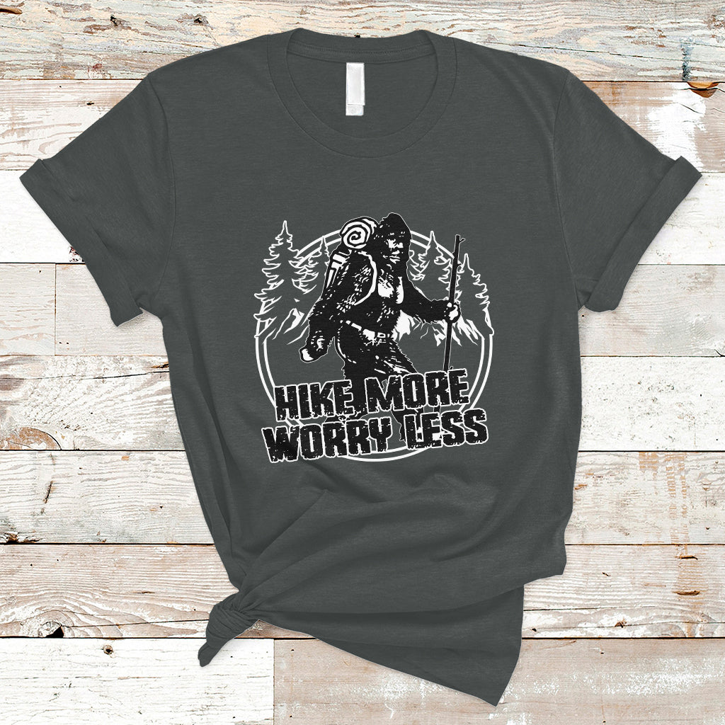Hiking T Shirt Hike More Worry Less Tee, Reto Bigfoot Hiking Lover Shirt, Funny Hiking Casual Tee, Road Trip TS08 - Wonder Print Shop