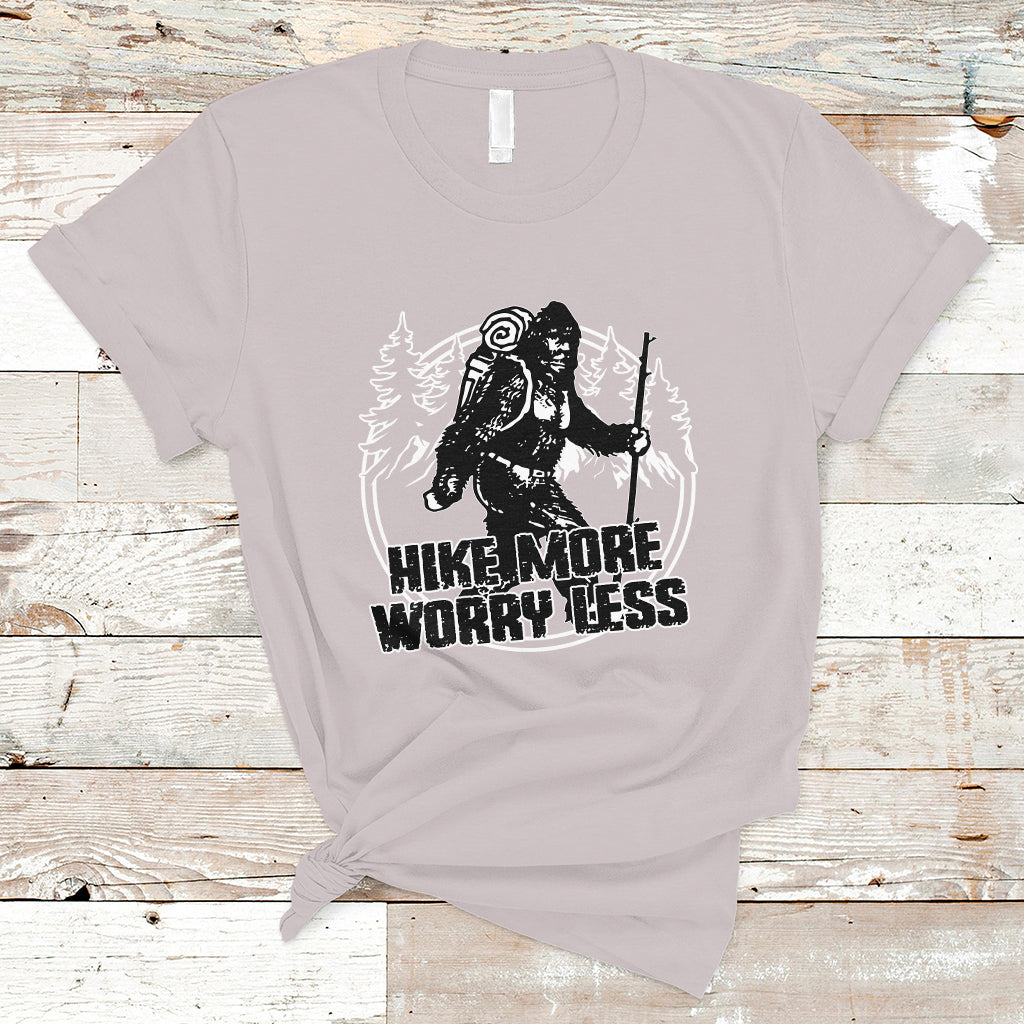 Hiking T Shirt Hike More Worry Less Tee, Reto Bigfoot Hiking Lover Shirt, Funny Hiking Casual Tee, Road Trip TS08 - Wonder Print Shop