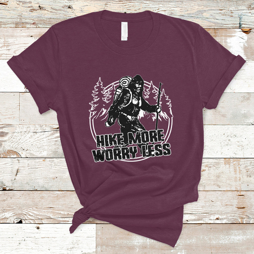 Hiking T Shirt Hike More Worry Less Tee, Reto Bigfoot Hiking Lover Shirt, Funny Hiking Casual Tee, Road Trip TS08 - Wonder Print Shop