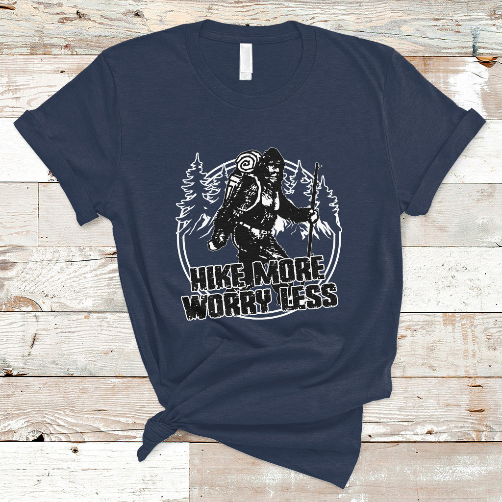 Hiking T Shirt Hike More Worry Less Tee, Reto Bigfoot Hiking Lover Shirt, Funny Hiking Casual Tee, Road Trip TS08 - Wonder Print Shop
