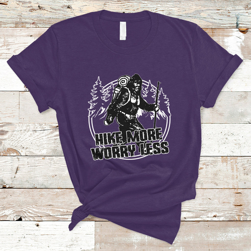 Hiking T Shirt Hike More Worry Less Tee, Reto Bigfoot Hiking Lover Shirt, Funny Hiking Casual Tee, Road Trip TS08 - Wonder Print Shop