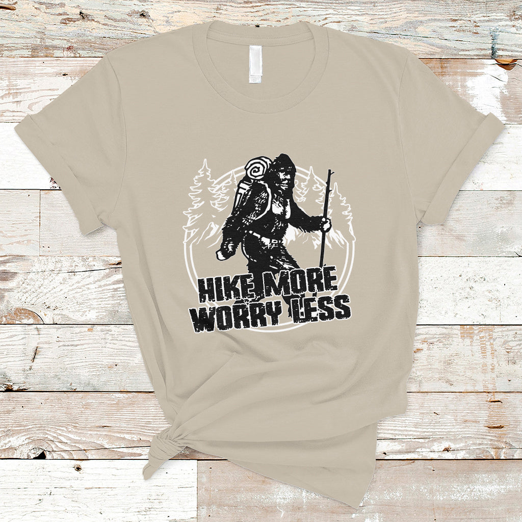 Hiking T Shirt Hike More Worry Less Tee, Reto Bigfoot Hiking Lover Shirt, Funny Hiking Casual Tee, Road Trip TS08 - Wonder Print Shop