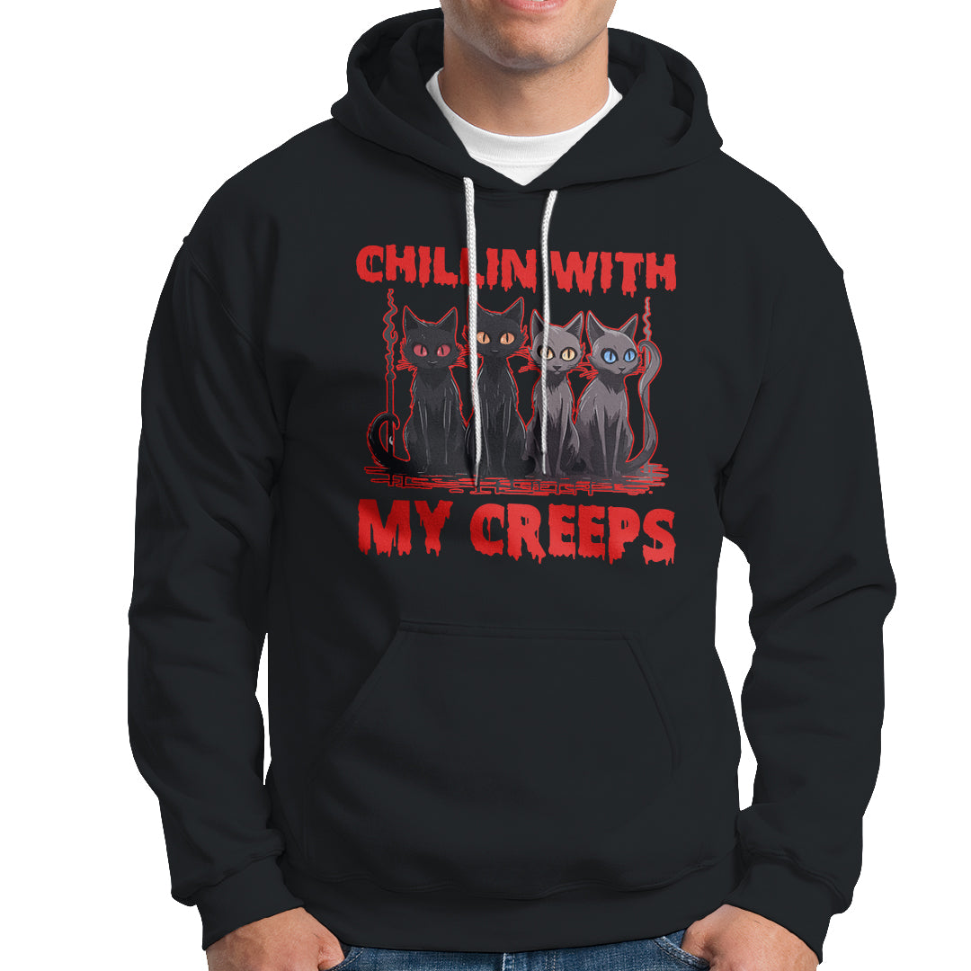 Halloween Hoodie Chillin With My Creeps Tee, Funny Halloween Shirt, Cute Creeps Tee, Cat Mom Dad TS08 - Wonder Print Shop