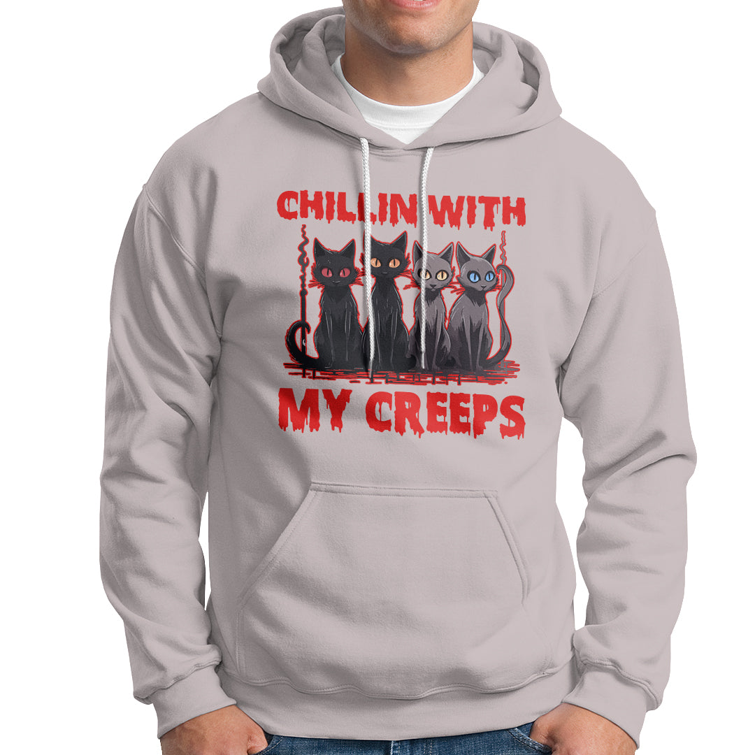 Halloween Hoodie Chillin With My Creeps Tee, Funny Halloween Shirt, Cute Creeps Tee, Cat Mom Dad TS08 - Wonder Print Shop