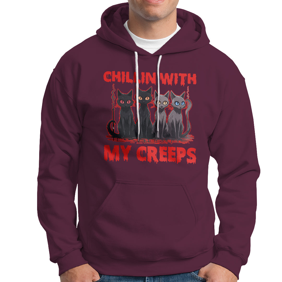 Halloween Hoodie Chillin With My Creeps Tee, Funny Halloween Shirt, Cute Creeps Tee, Cat Mom Dad TS08 - Wonder Print Shop