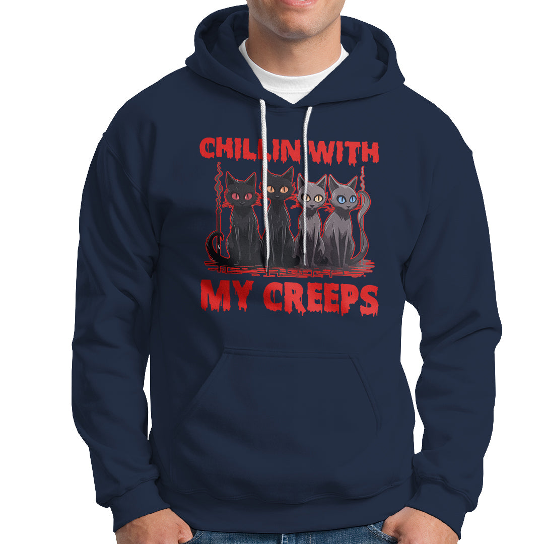 Halloween Hoodie Chillin With My Creeps Tee, Funny Halloween Shirt, Cute Creeps Tee, Cat Mom Dad TS08 - Wonder Print Shop