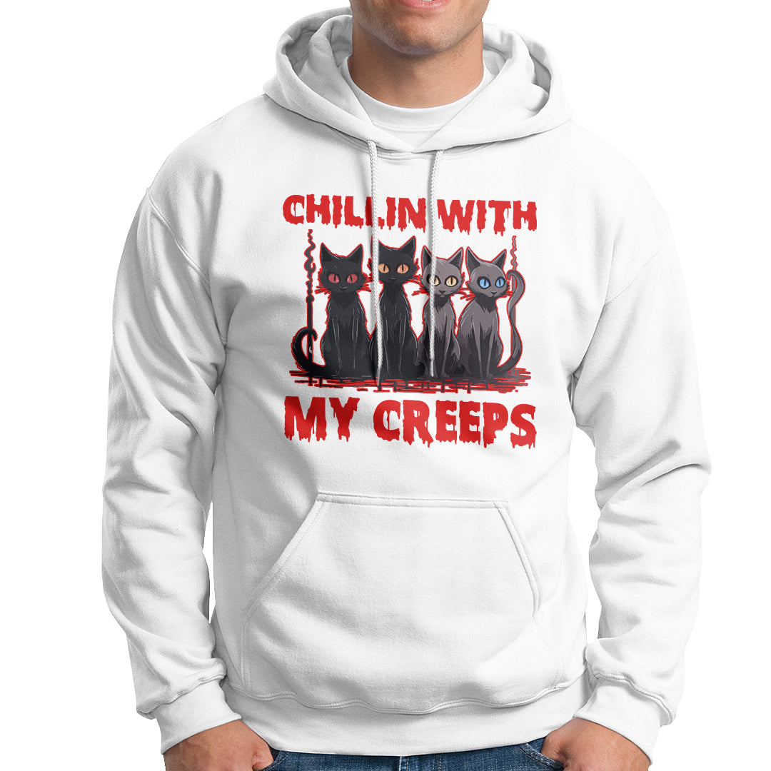 Halloween Hoodie Chillin With My Creeps Tee, Funny Halloween Shirt, Cute Creeps Tee, Cat Mom Dad TS08 - Wonder Print Shop