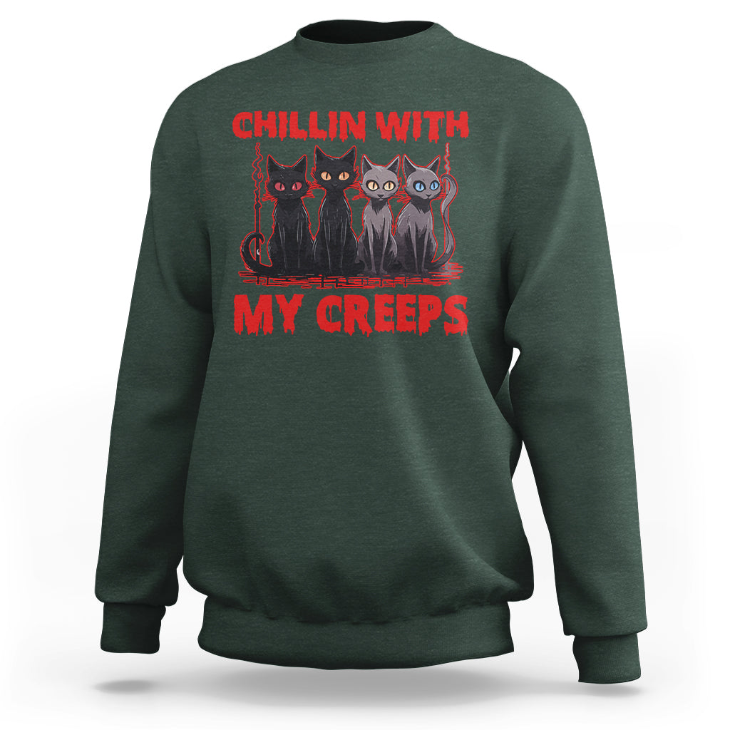 Halloween Sweatshirt Chillin With My Creeps Tee, Funny Halloween Shirt, Cute Creeps Tee, Cat Mom Dad TS08 - Wonder Print Shop