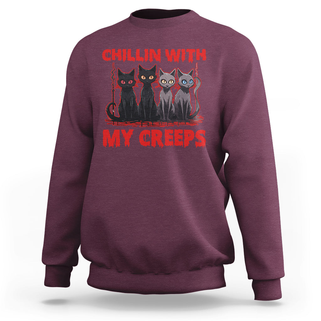 Halloween Sweatshirt Chillin With My Creeps Tee, Funny Halloween Shirt, Cute Creeps Tee, Cat Mom Dad TS08 - Wonder Print Shop