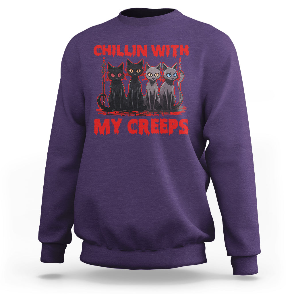 Halloween Sweatshirt Chillin With My Creeps Tee, Funny Halloween Shirt, Cute Creeps Tee, Cat Mom Dad TS08 - Wonder Print Shop
