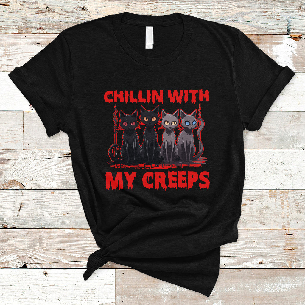 Halloween T Shirt Chillin With My Creeps Tee, Funny Halloween Shirt, Cute Creeps Tee, Cat Mom Dad TS08 - Wonder Print Shop