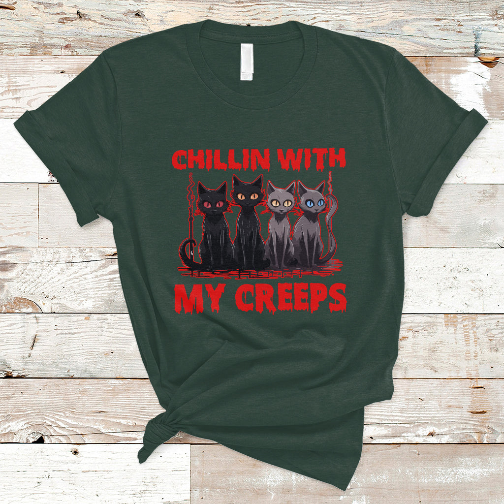 Halloween T Shirt Chillin With My Creeps Tee, Funny Halloween Shirt, Cute Creeps Tee, Cat Mom Dad TS08 - Wonder Print Shop