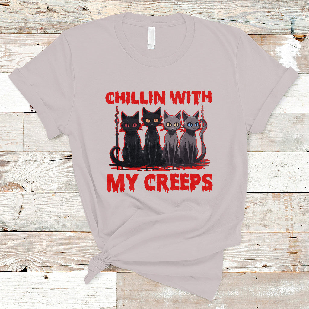 Halloween T Shirt Chillin With My Creeps Tee, Funny Halloween Shirt, Cute Creeps Tee, Cat Mom Dad TS08 - Wonder Print Shop