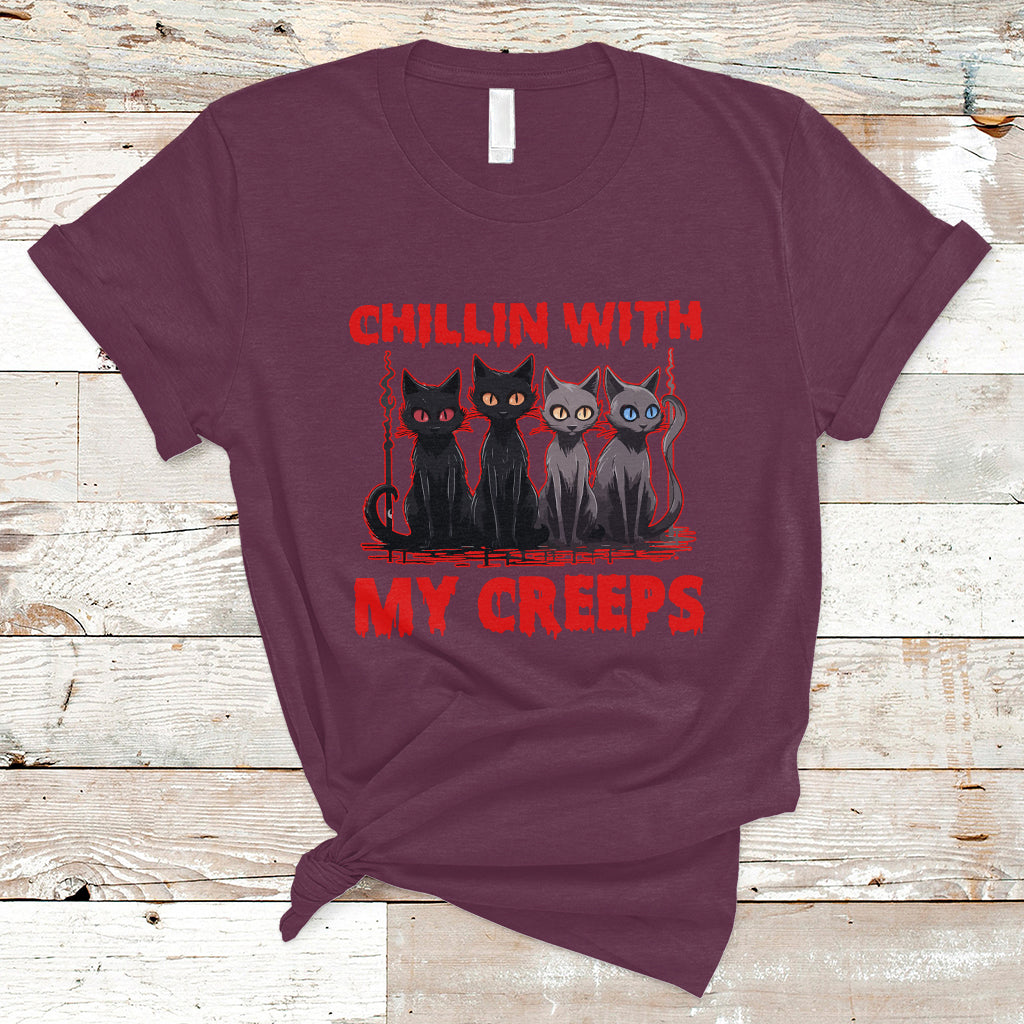 Halloween T Shirt Chillin With My Creeps Tee, Funny Halloween Shirt, Cute Creeps Tee, Cat Mom Dad TS08 - Wonder Print Shop