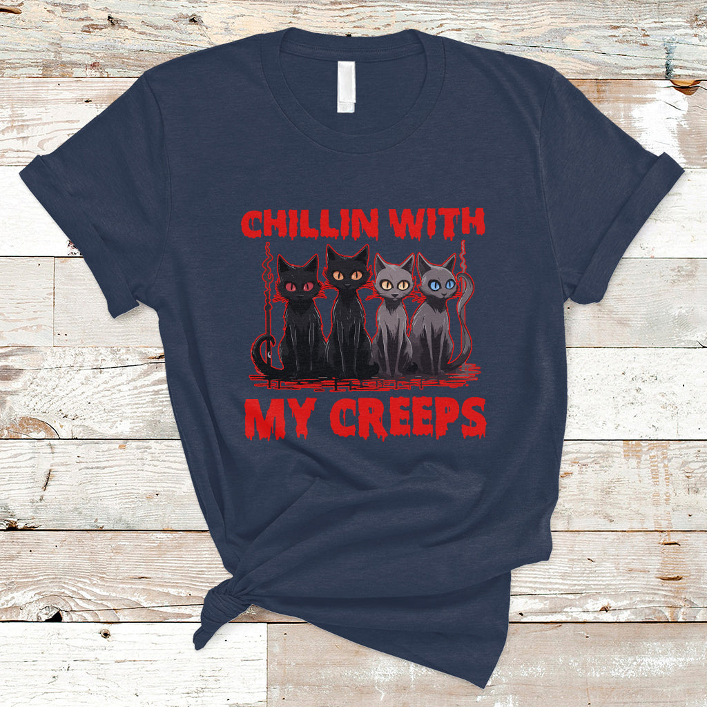 Halloween T Shirt Chillin With My Creeps Tee, Funny Halloween Shirt, Cute Creeps Tee, Cat Mom Dad TS08 - Wonder Print Shop