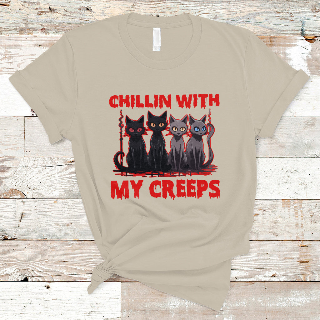 Halloween T Shirt Chillin With My Creeps Tee, Funny Halloween Shirt, Cute Creeps Tee, Cat Mom Dad TS08 - Wonder Print Shop