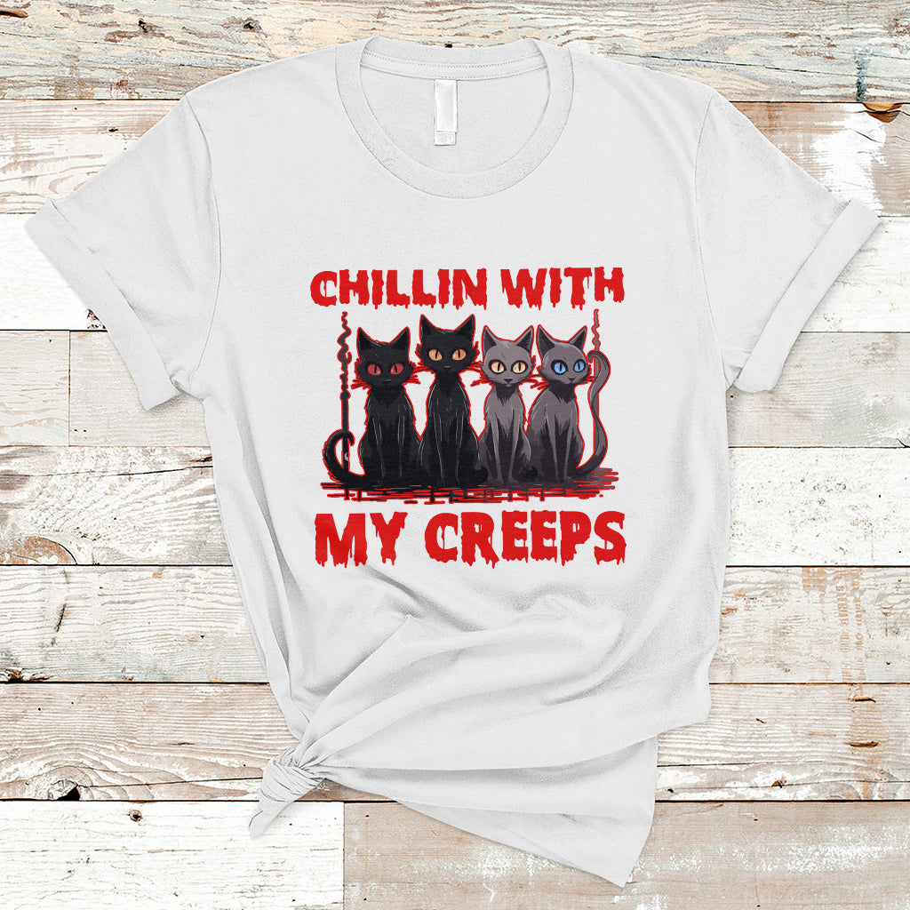 Halloween T Shirt Chillin With My Creeps Tee, Funny Halloween Shirt, Cute Creeps Tee, Cat Mom Dad TS08 - Wonder Print Shop