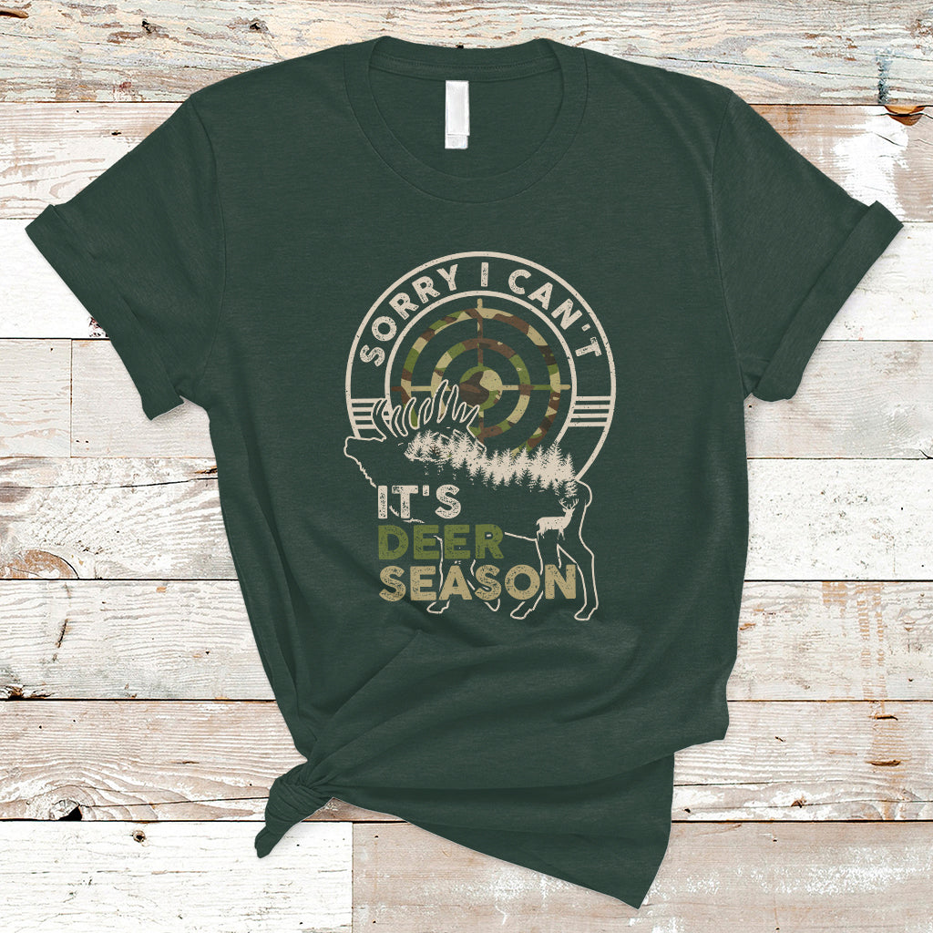 Deer Hunting T Shirt Vintage Sorry I Can't It's Deer Season Shirt, Dad Hunting Tee, Retro Vintage Camo TS08 - Wonder Print Shop