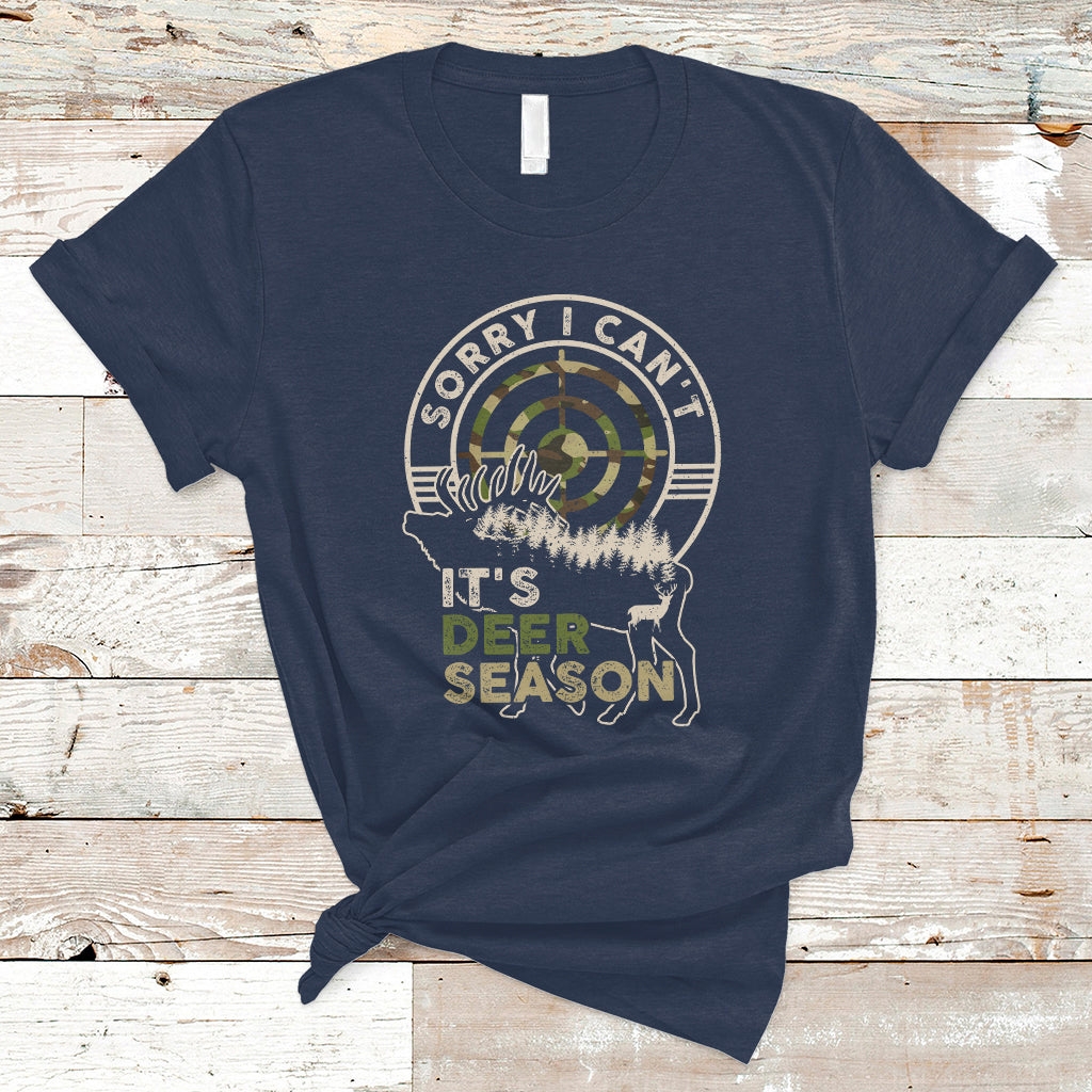 Deer Hunting T Shirt Vintage Sorry I Can't It's Deer Season Shirt, Dad Hunting Tee, Retro Vintage Camo TS08 - Wonder Print Shop