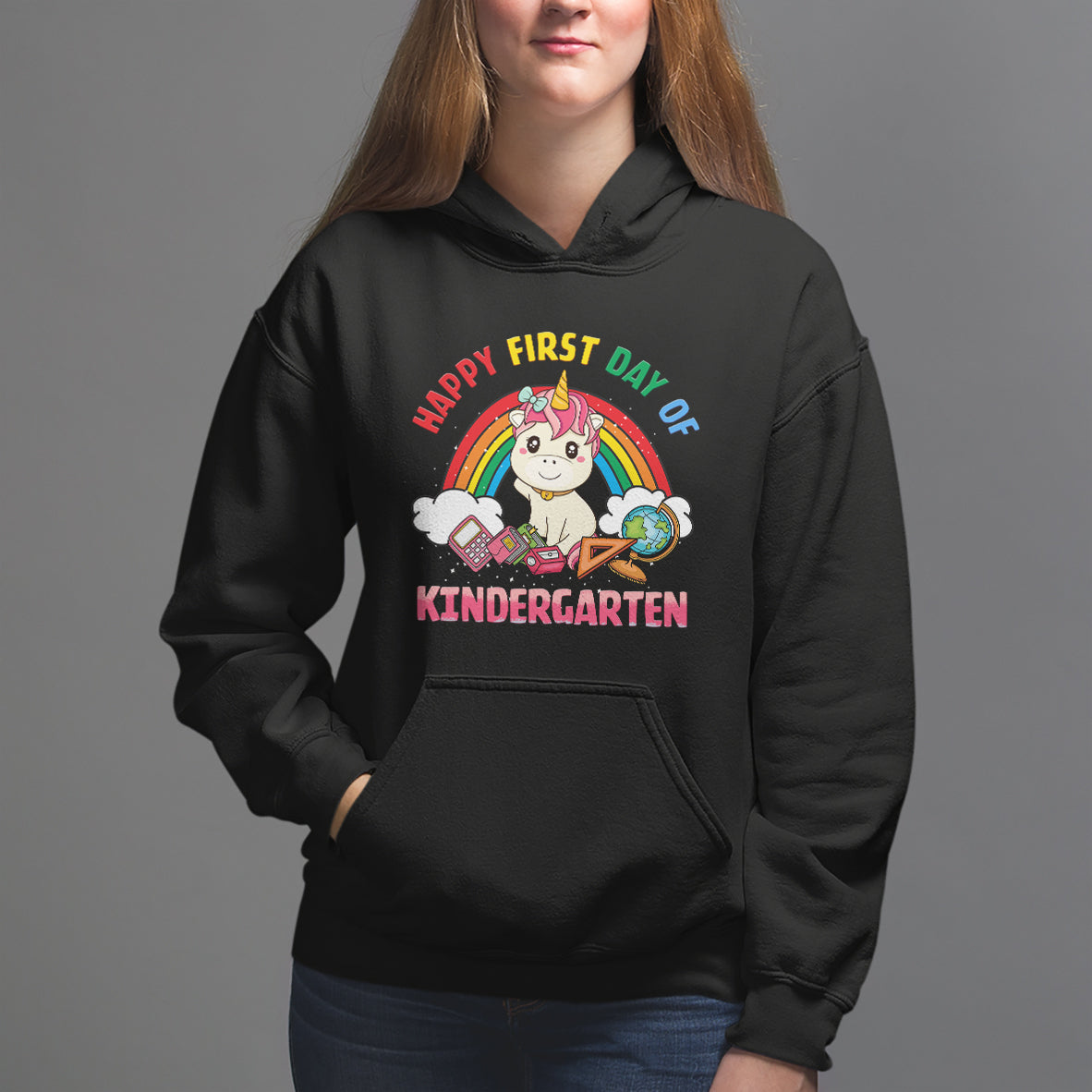 Back to school Hoodie Happy First Day of Kindergarten Shirt, Unicorn Raibow Coloful Oufit, Gift for Teachers, Kindergarten Teacher TS08 - Wonder Print Shop