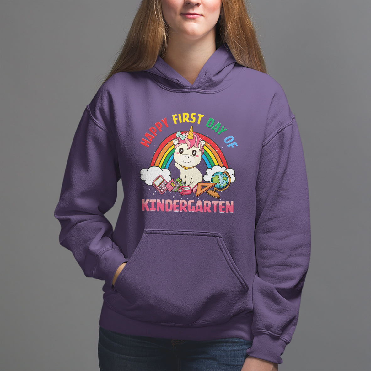 Back to school Hoodie Happy First Day of Kindergarten Shirt, Unicorn Raibow Coloful Oufit, Gift for Teachers, Kindergarten Teacher TS08 - Wonder Print Shop