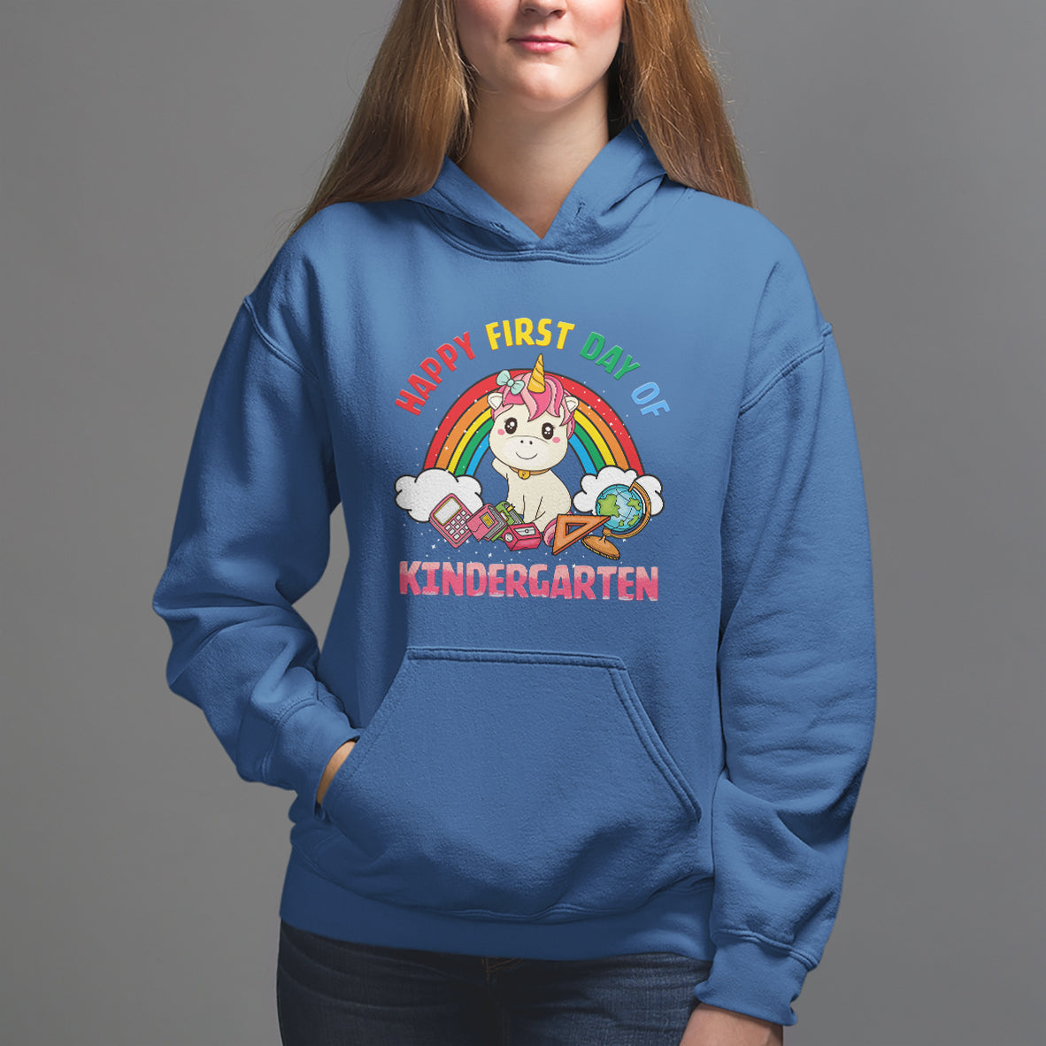 Back to school Hoodie Happy First Day of Kindergarten Shirt, Unicorn Raibow Coloful Oufit, Gift for Teachers, Kindergarten Teacher TS08 - Wonder Print Shop