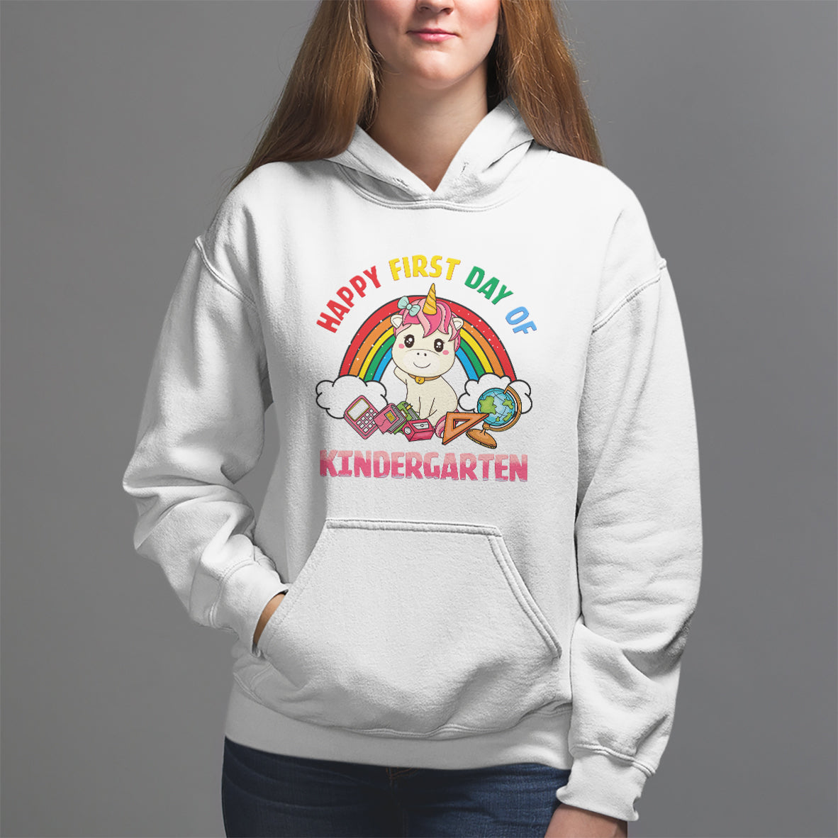 Back to school Hoodie Happy First Day of Kindergarten Shirt, Unicorn Raibow Coloful Oufit, Gift for Teachers, Kindergarten Teacher TS08 - Wonder Print Shop