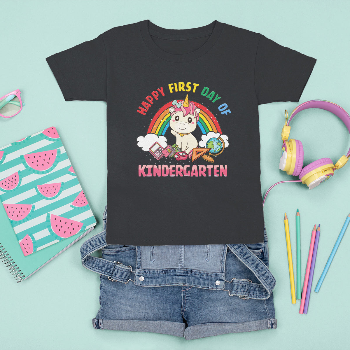 Back to school T Shirt For Kid Happy First Day of Kindergarten Shirt, Unicorn Raibow Coloful Oufit, Gift for Teachers, Kindergarten Teacher TS08 - Wonder Print Shop