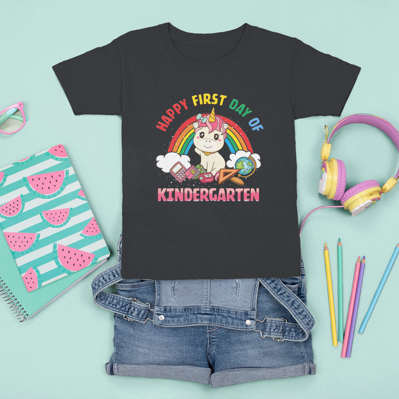 Back to school T Shirt For Kid Happy First Day of Kindergarten Shirt, Unicorn Raibow Coloful Oufit, Gift for Teachers, Kindergarten Teacher TS08 - Wonder Print Shop