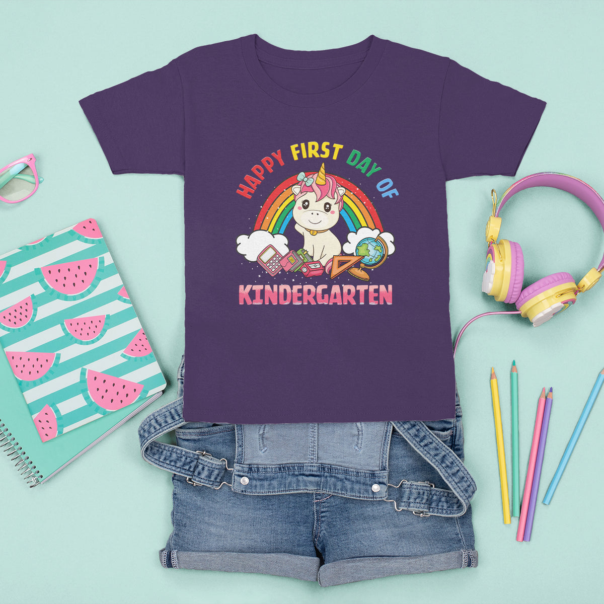 Back to school T Shirt For Kid Happy First Day of Kindergarten Shirt, Unicorn Raibow Coloful Oufit, Gift for Teachers, Kindergarten Teacher TS08 - Wonder Print Shop