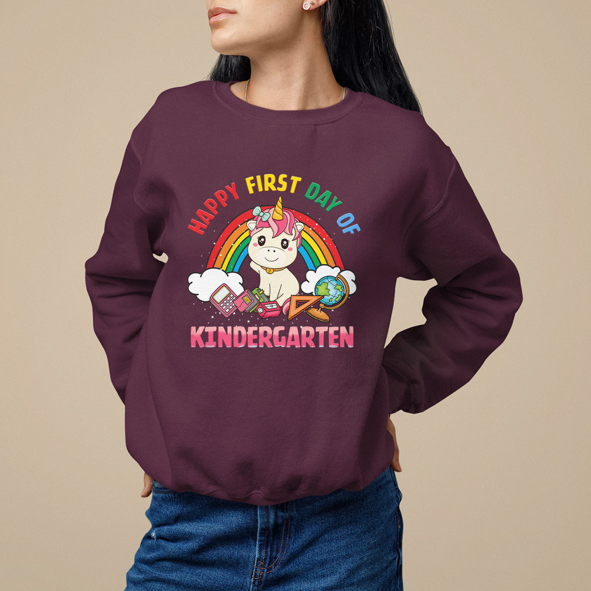 Back to school Sweatshirt Happy First Day of Kindergarten Shirt, Unicorn Raibow Coloful Oufit, Gift for Teachers, Kindergarten Teacher TS08 - Wonder Print Shop