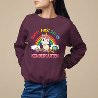 Back to school Sweatshirt Happy First Day of Kindergarten Shirt, Unicorn Raibow Coloful Oufit, Gift for Teachers, Kindergarten Teacher TS08 - Wonder Print Shop