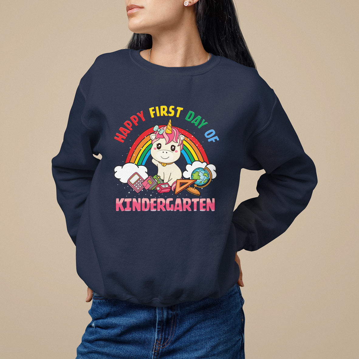 Back to school Sweatshirt Happy First Day of Kindergarten Shirt, Unicorn Raibow Coloful Oufit, Gift for Teachers, Kindergarten Teacher TS08 - Wonder Print Shop