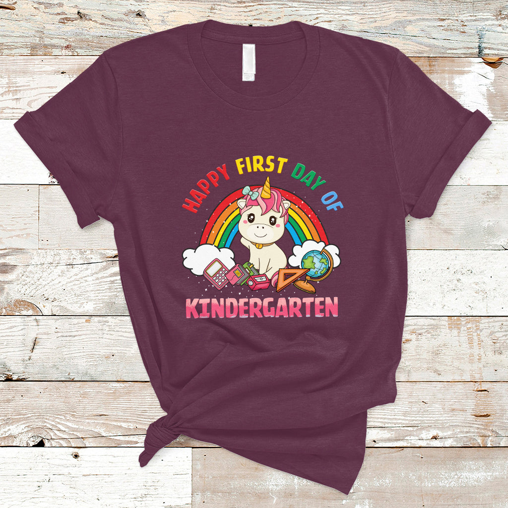 Back to school T Shirt Happy First Day of Kindergarten Shirt, Unicorn Raibow Coloful Oufit, Gift for Teachers, Kindergarten Teacher TS08 - Wonder Print Shop