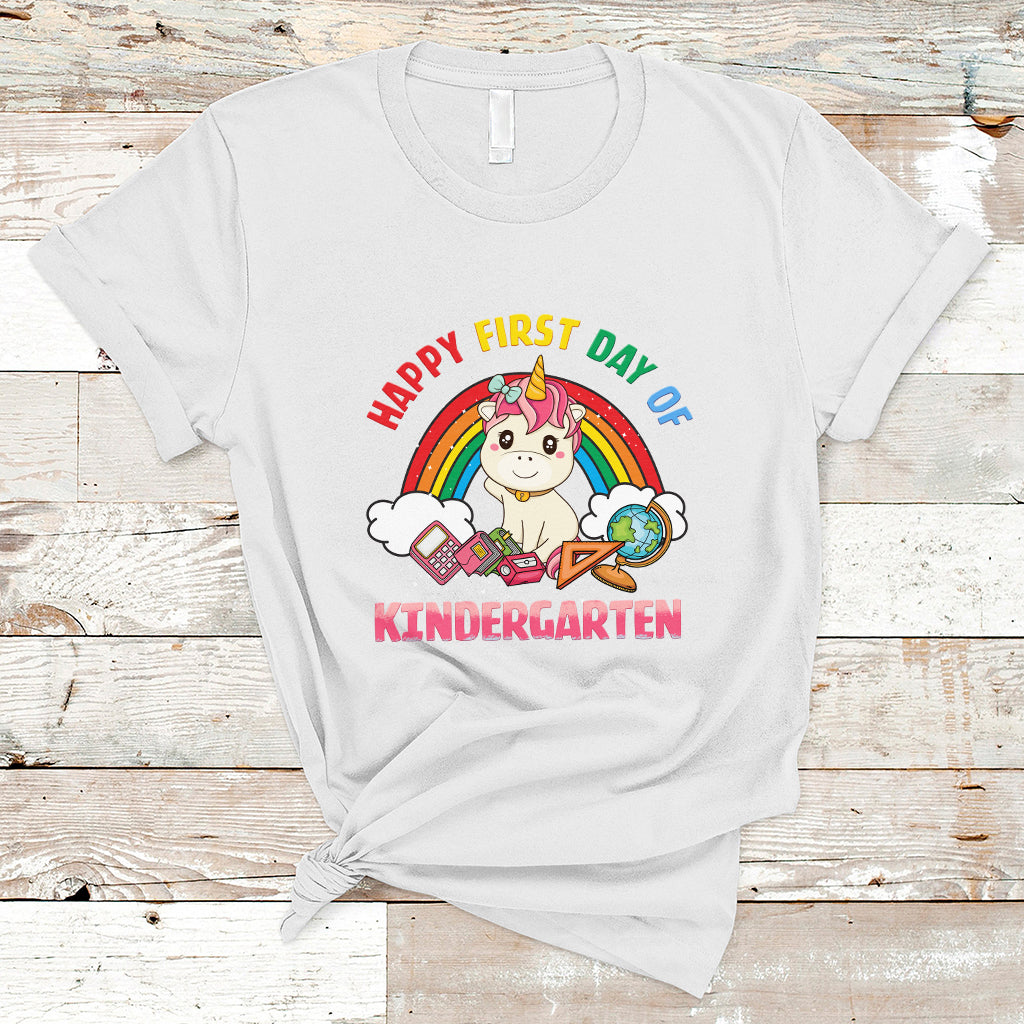 Back to school T Shirt Happy First Day of Kindergarten Shirt, Unicorn Raibow Coloful Oufit, Gift for Teachers, Kindergarten Teacher TS08 - Wonder Print Shop